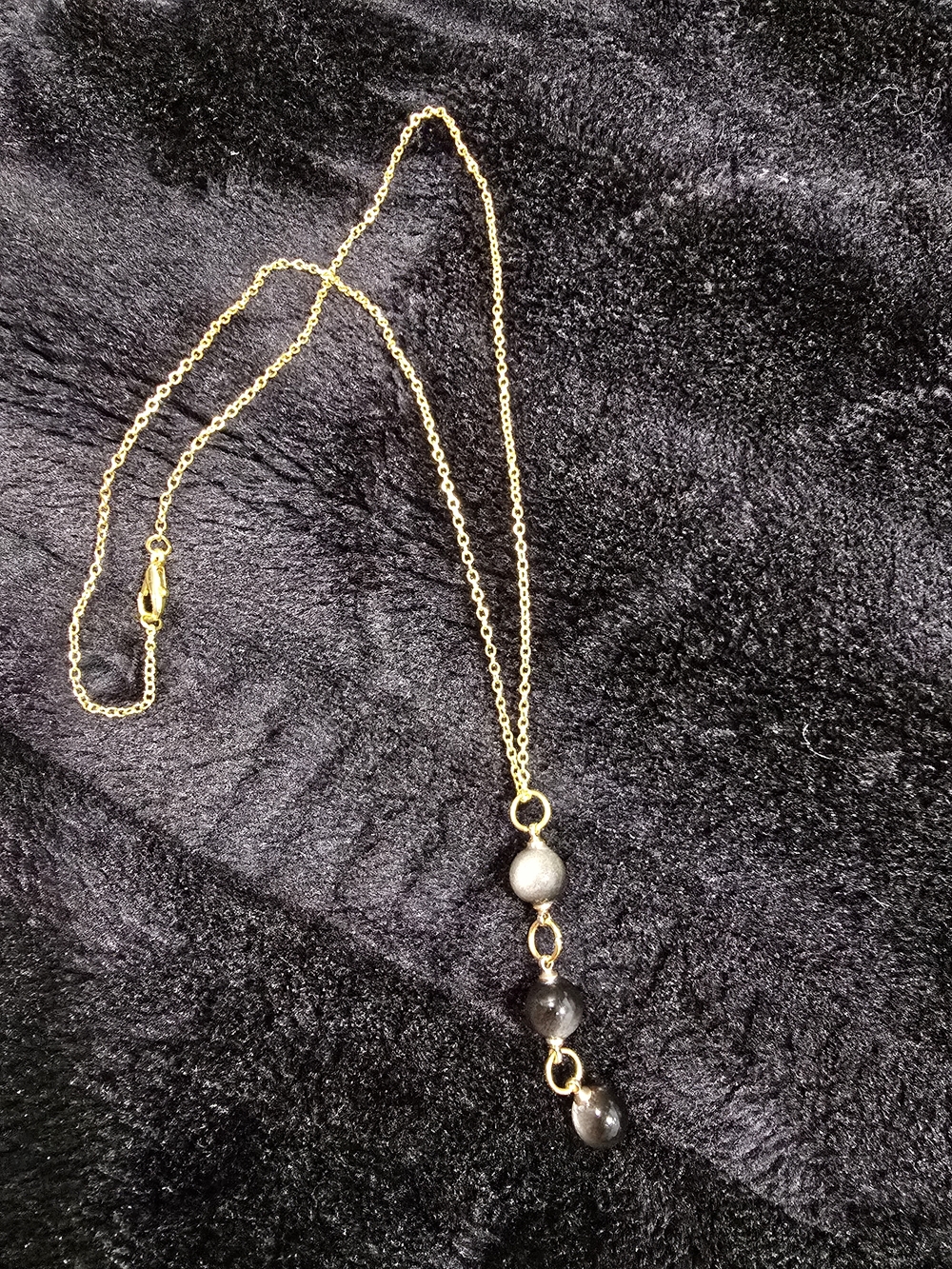 Gold Chain Necklace with Gray Bead Pendant